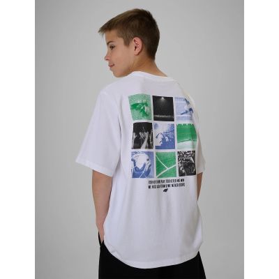 2. T-shirt loose z nadrukiem chłopięcy 4F 4FJRSS26TTSHM4277-10S