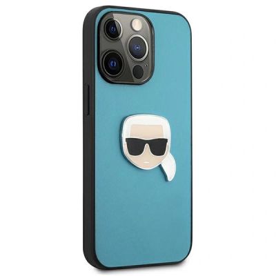 4. Etui Karl Lagerfeld Leather Ikonik Karl's Head Metal na iPhone 13 Pro Max - niebieskie