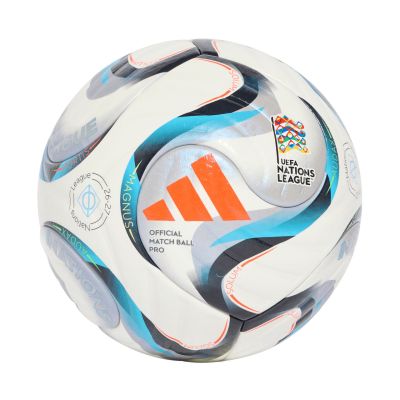 Piłka nożna adidas UEFA Nations League 26/27 Pro biało-niebiesko-pomarańczowa KE7539