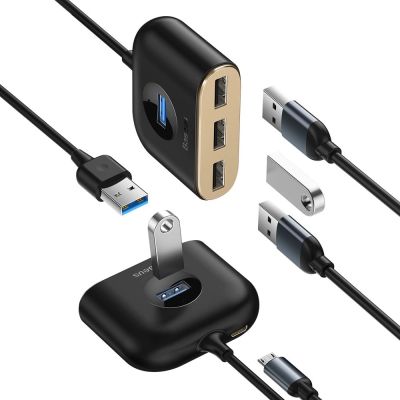 3. HUB Baseus Square USB-A do 1x USB-A 3.2 Gen 1 / 3x USB 2.0 z kablem 1m - czarny