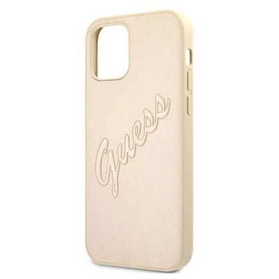 6. Etui Guess Saffiano Vintage Script na iPhone 12 / iPhone 12 Pro - złote