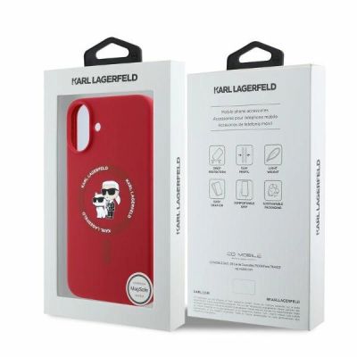 4. Etui Karl Lagerfeld Silicone Karl&Choupette Heads Ring MagSafe na iPhone 16 - czerwone