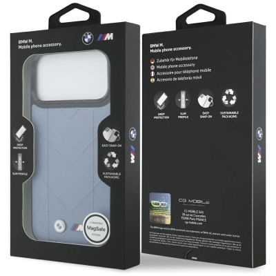 8. Etui BMW M Quilted Logo MagSafe na iPhone 17 Pro Max - niebieskie