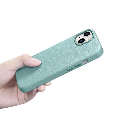21. iCarer Litchi Premium Leather Case skórzane etui iPhone 14 Plus magnetyczne z MagSafe zielony (WMI14220711-GN)