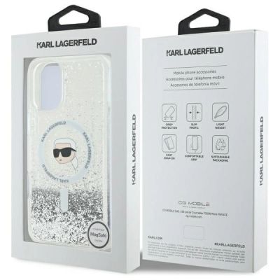 8. Etui Karl Lagerfeld Liquid Glitter Karl Head Magsafe na iPhone 16 Plus - przezroczyste