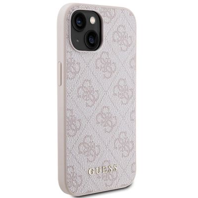 4. Etui Guess 4G Metal Gold Logo na iPhone 15 - różowe