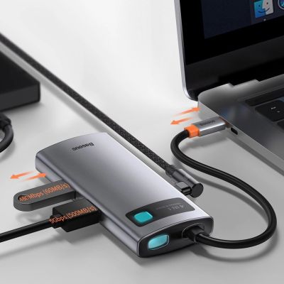 14. Baseus Metal Gleam 4w1 wielofunkcyjny HUB USB Typ C - USB Typ C Power Delivery 100 W / HDMI 4K 30 Hz / USB 3.2 Gen 1 / USB 2.0 (CAHUB-CY0G)