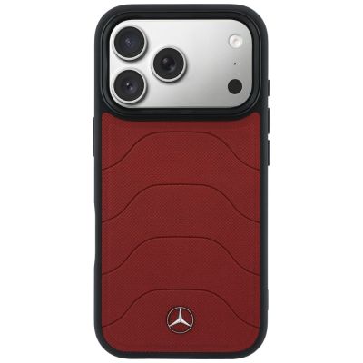 3. Etui Mercedes Leather Mesh with Bow Line MagSafe na iPhone 17 Pro - czerwone