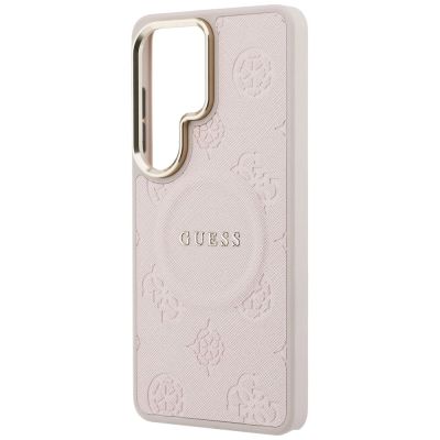 6. Etui Guess Saffiano Peony Embossed Ring MagSafe na Samsung Galaxy S26 Ultra - różowe