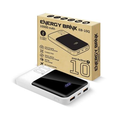 4. EVERACTIVE POWERBANK 10 000MAH, 2X USB, 1X USB-C 22,5W, QC4+, WYŚWIETLACZ LCD, BIAŁY EB-10Q