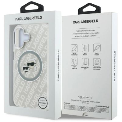 8. Etui Karl Lagerfeld IML Glitter Karl & Choupette Heads Logo MagSafe na iPhone 16 - szare