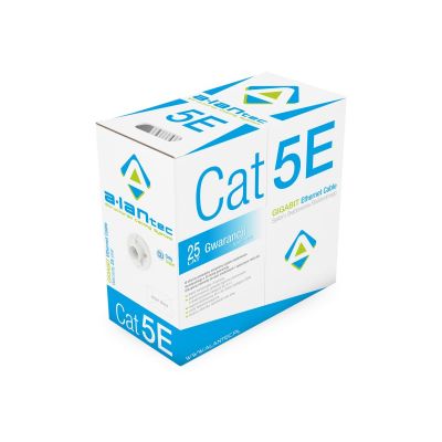 Kabel U/UTP kat.5e, teleinformatyczny, LSOH, Dca 4x2x24 AWG, 1Gb/s, 250 MHz, gwarancja 25 lat, certyfikat INTERTEK ETL, szary, 305m - ALANTEC