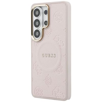 2. Etui Guess Saffiano Peony Embossed Ring MagSafe na Samsung Galaxy S26 Ultra - różowe