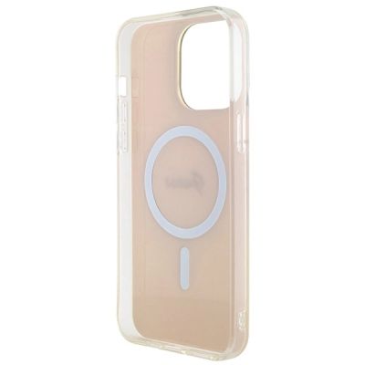 7. Etui Guess IML Iridescent MagSafe na iPhone 15 Pro - różowe