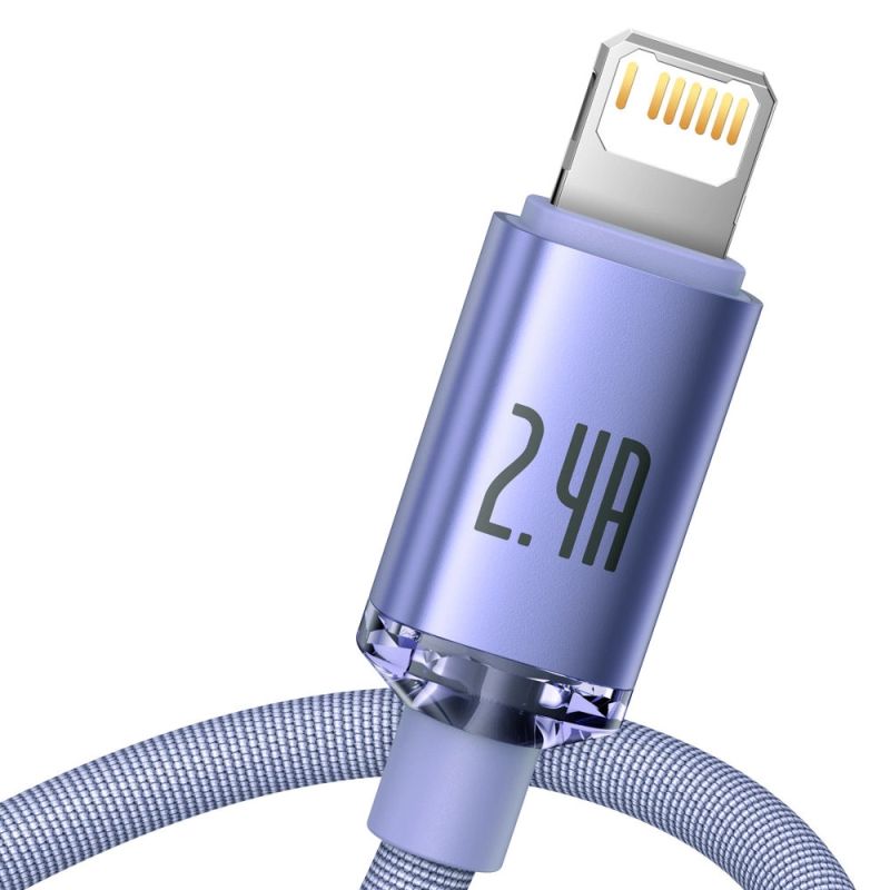 2. Baseus Crystal Shine Series kabel przewód USB do szybkiego ładowania i transferu danych USB Typ A - Lightning 2,4A 2m fioletowy (CAJY000105)