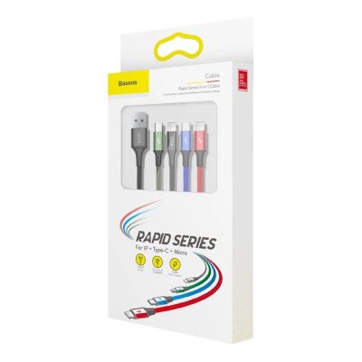 17. Baseus kabel przewód USB 4w1 2x Lightning / USB Typ C / micro USB w nylonowym oplocie 3.5A 1.2m czarny (CA1T4-A01)