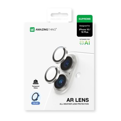 4. Szkło hartowane AMAZINGTHING AR Aluminium 2 Lens Glass z ramką na soczewki aparatu do iPhone 16 / 16 Plus - niebieskie