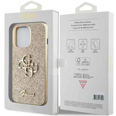 8. Etui Guess Glitter Script Big 4G na iPhone 13 Pro / iPhone 13 - złote