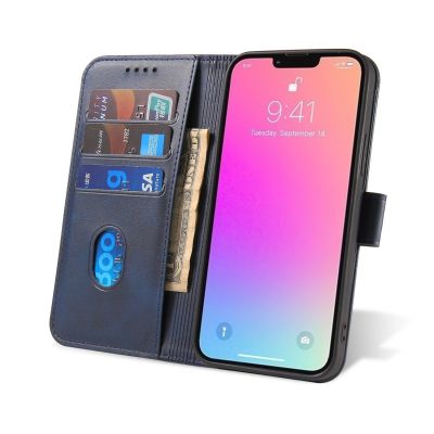 5. Magnet Case elegancki futerał etui pokrowiec z klapką i funkcją podstawki iPhone 13 Pro niebieski