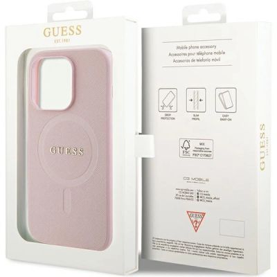 8. Etui Guess Saffiano MagSafe na iPhone 14 Pro - różowe