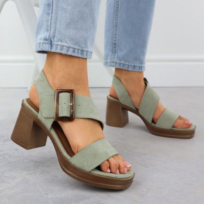 6. Sandały damskie zamszowe na słupku zielone Potocki 54307