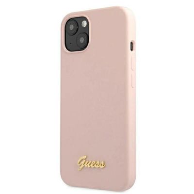 2. Etui Guess Silicone Script Gold Logo MagSafe na iPhone 13 - jasnoróżowe