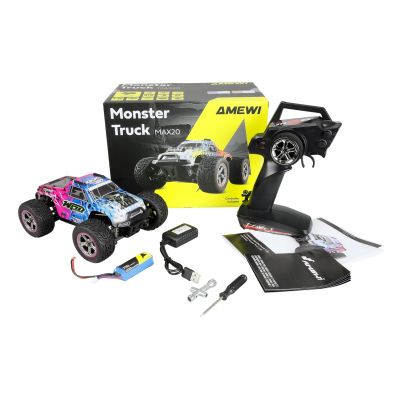 2. Amewi Hyper Go MAX20 Monster Truck Li-Po 750mAh niebieski/różowy
