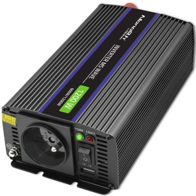 11. QOLTEC PRZETWORNICA NAPIĘCIA MONOLITH 1200 MS WAVE | 12V NA 230V | 600/1200W | USB