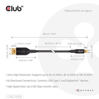 4. Kabel USB-C to DP 1M/M/M CAC-1559 Club3D