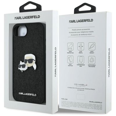 8. Etui Karl Lagerfeld Fixed Glitter Karl&Choupette Heads Metal Pin na iPhone 16e - czarne