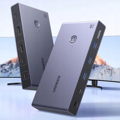 2. Przełącznik KVM Ugreen USB-C + HDMI 4K 60Hz 2w1 – szary