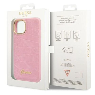 8. Etui Guess Croco Collection na iPhone 14 - różowe
