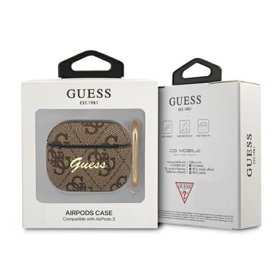 3. Guess GUA34GSMW AirPods 3 cover brązowy/brown 4G Script Metal Collection