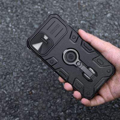 9. Nillkin CamShield Armor Pro Case etui iPhone 14 Plus pancerny pokrowiec z osłoną na aparat ring podstawka niebieskie