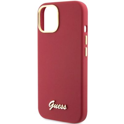 6. Etui Guess Silicone Script Metal Logo & Frame na iPhone 15 - czerwone