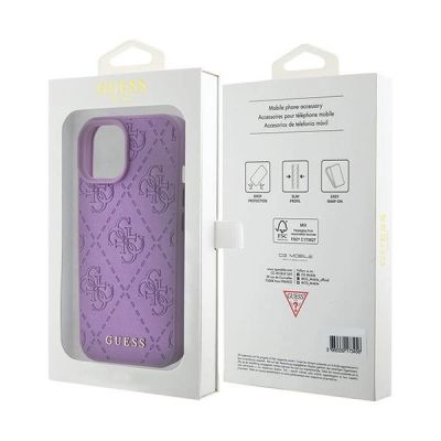 8. Etui Guess Leather 4G Stamped do iPhone 15 - fioletowe