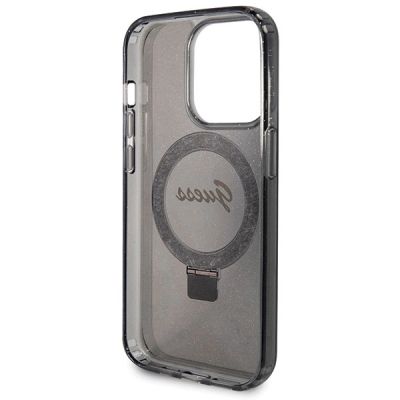 7. Etui Guess Ring Stand Script Glitter MagSafe na iPhone 13 Pro Max - czarne