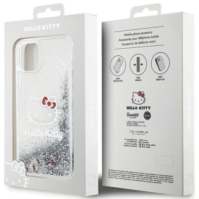 8. Etui Hello Kitty Liquid Glitter Charms Kitty Head na iPhone 11 / Xr - srebrne