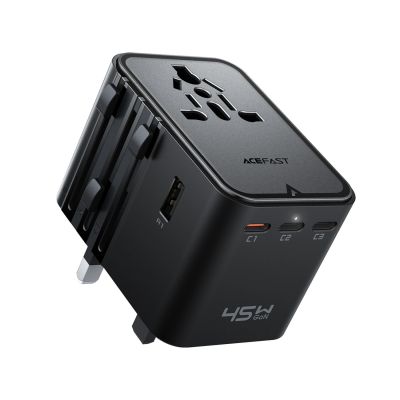 Adapter podróżny Acefast Z8 GaN 45W podróżna ładowarka sieciowa 3x USB-C + 2x USB-A z gniazdkiem AC 2500W - czarna