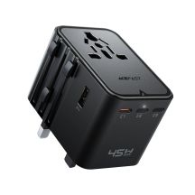 Adapter podróżny Acefast Z8 GaN 45W podróżna ładowarka sieciowa 3x USB-C + 2x USB-A z gniazdkiem AC 2500W - czarna