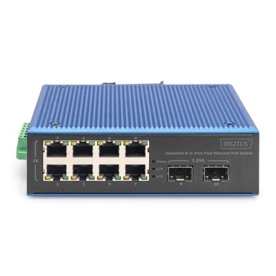 3. Industrial 8+2-Port Fast Ethernet PoE Switch 8 Port PoE FE RJ45, 2 GE SFP Ports