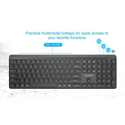 6. GEMBIRD BEZPRZEWODOWY ZESTAW KLAWIATURY + MYSZ SLIM PRO BUSINESS, DUAL MODE, 2,4 GHZ + BT, UKŁAD US, KOLOR CZARNY