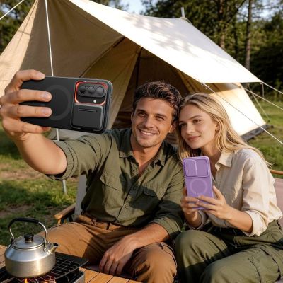 7. Etui Tech-Protect Kevlar Aura MagSafe na Samsung Galaxy A57 - czarno-pomarańczowe