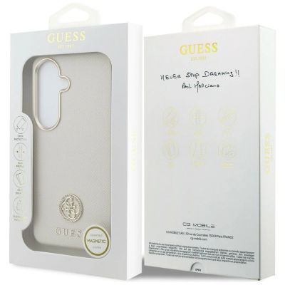 8. Etui Guess Rhinestone Round Logo MagSafe na Samsung Galaxy S26 - beżowe