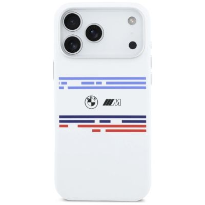 3. Etui BMW M Silicon Horizontal Line MagSafe na iPhone 17 Pro Max- białe