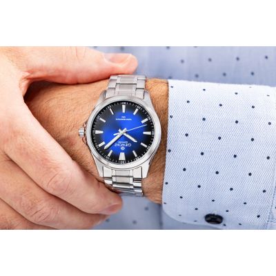 4. Zegarek Męski Giewont Elegance Sapphire Srebrno Niebieski GW5160-B3