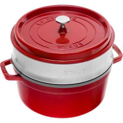 2. STAUB LA COCOTTE Garnek żeliwny okrągły z wkładem 3.8 ltr czerwony