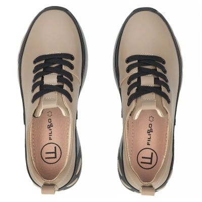 5. Skórzane półbuty sneakersy damskie na platformie taupe Filippo DP8006