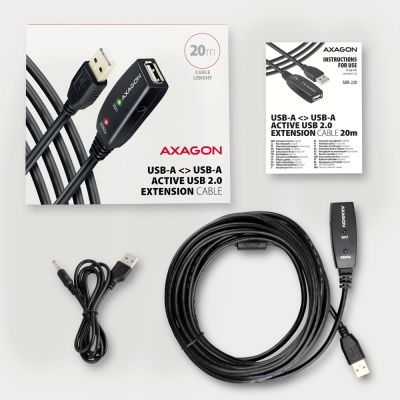 8. Kabel Axagon ADR-220 USB 2.0 A-M -> A-F active extension/repeater cable 20m Czarny