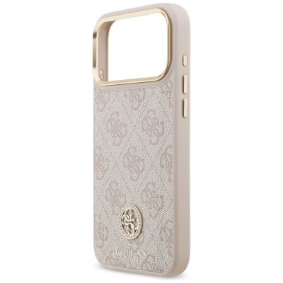 6. Etui Guess 4G Strass Logo & Big Strap Metal Buttons MagSafe na iPhone 17 Pro Max - różowe